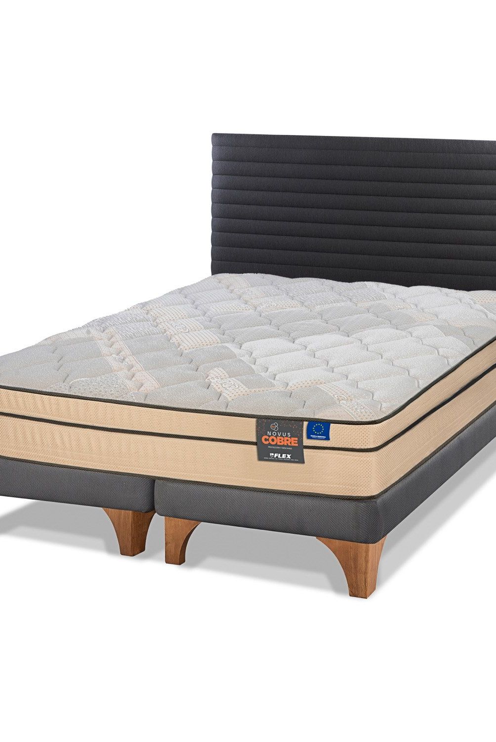 FLEX - Cama Europea Novus Cobre King 180X200 + Respaldo Modern Flex