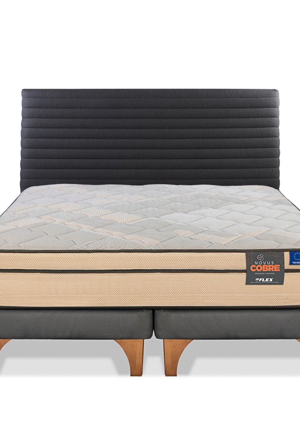 FLEX - Cama Europea Novus Cobre King 180X200 + Respaldo Modern Flex