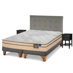 FLEX - Cama Europea Novus Cobre King 180x200 + Respaldo Design Gris + Veladores Rover