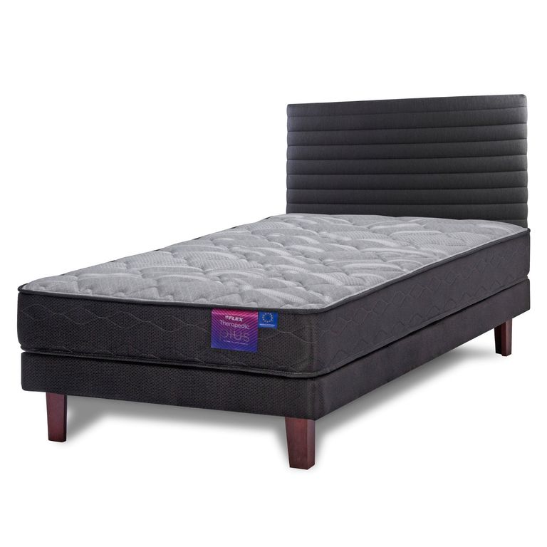 FLEX Cama Europea Therapedic Plus 1 Plaza 90x200 + Respaldo Modern Grafito