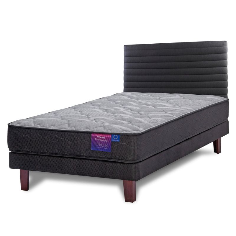 FLEX - Cama Europea Therapedic Plus 1 Plaza 90x200 + Respaldo Modern Grafito Flex