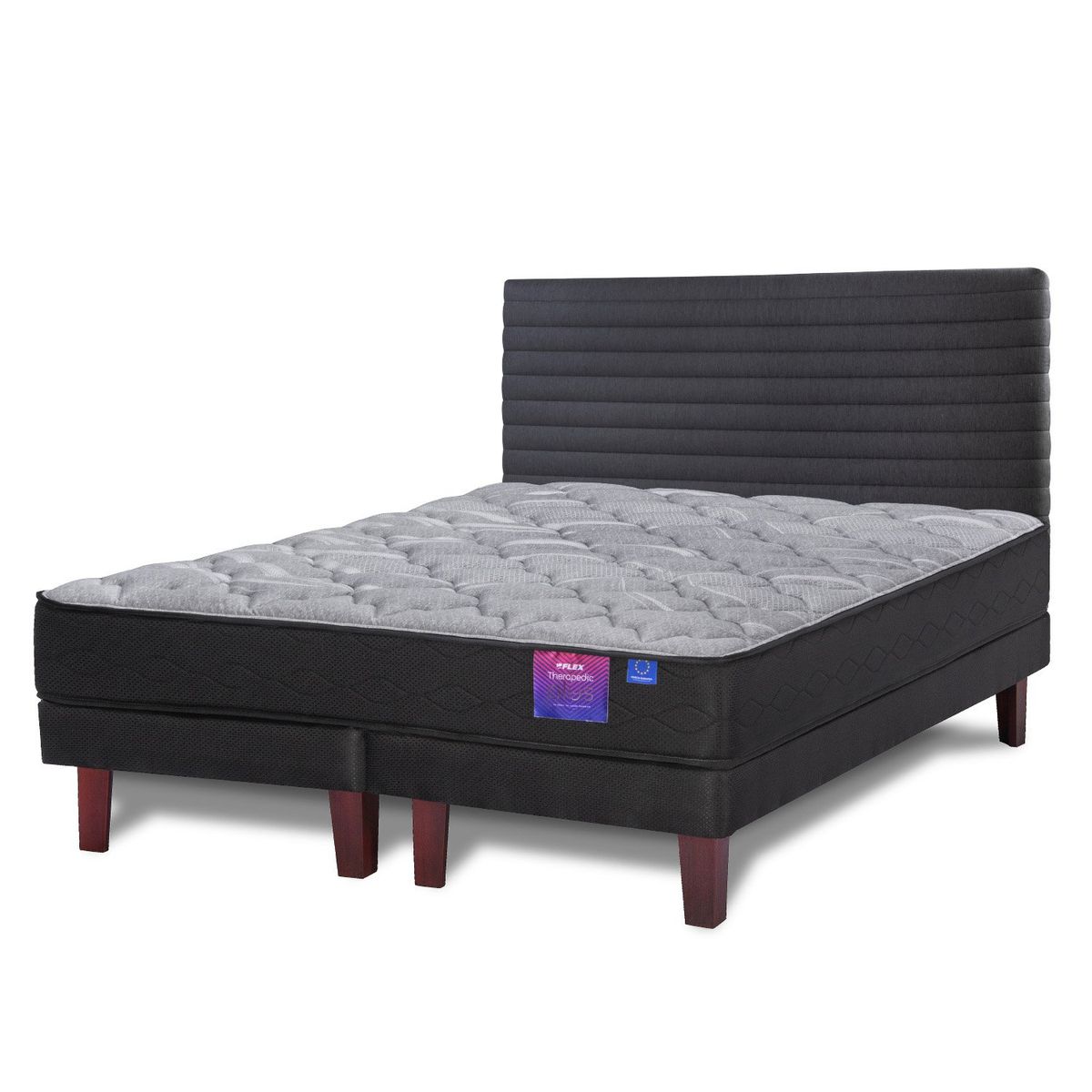 FLEX - Cama Europea Therapedic Plus 2 Plazas 150x200 + Respaldo Modern Grafito Flex