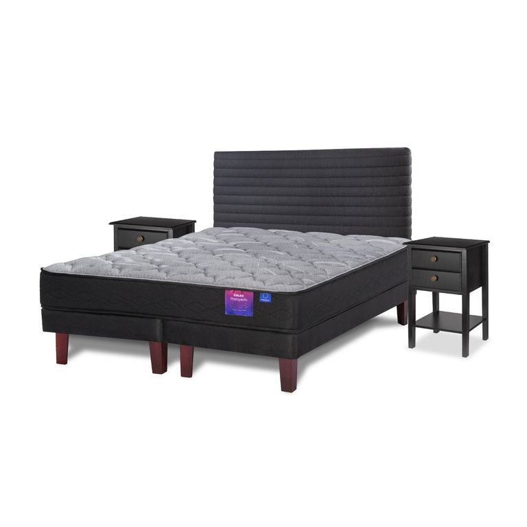 Cama Europea Therapedic Plus 2 Plazas x 2.00mt Base Dividida + Respaldo + 2 Veladores Modern