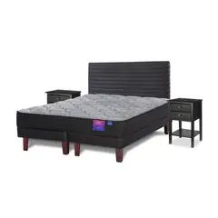 FLEX - Cama Europea Therapedic Plus 2 Plazas Base Dividida 150x200 + Respaldo Royal Gráfito + Veladores Rover
