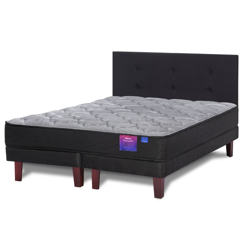 FLEX - Cama Europea Therapedic Plus 2 Plazas 150x200 Cm + Respaldo Royal Negro Flex