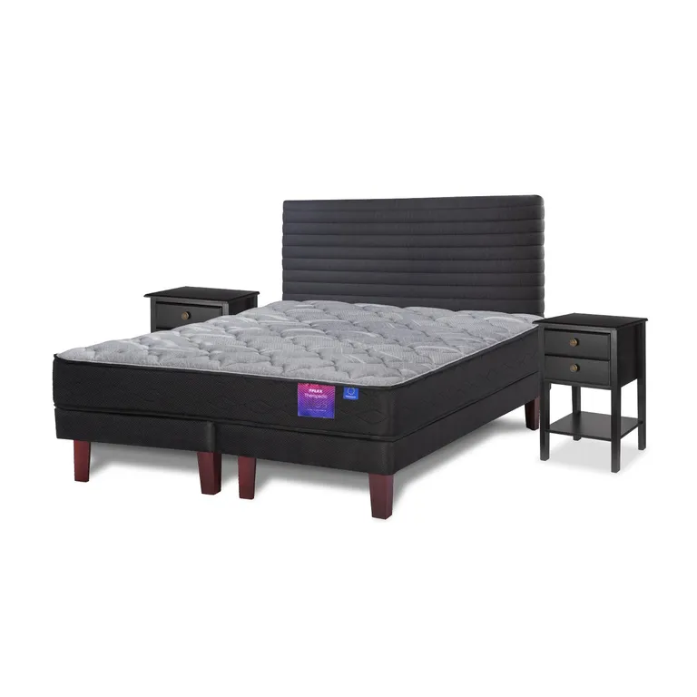 Cama Europea Therapedic Plus King x 2.00mt Base Dividida + Respaldo + 2 Veladores