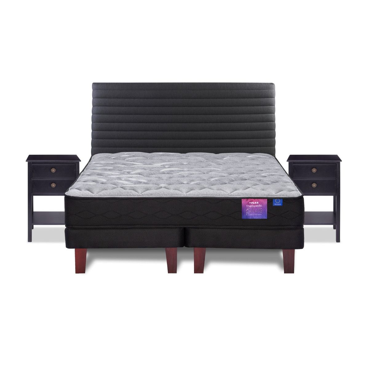 FLEX - Cama Europea Therapedic Plus King 180x200 + Respaldo Modern + Veladores Rover Flex