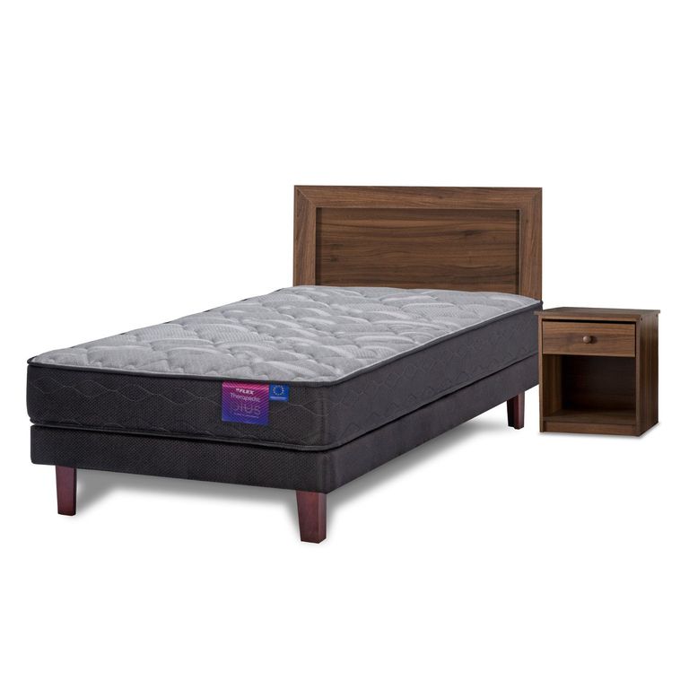 FLEX Cama Europea Therapedic Plus 1.5 Plazas x 2.00mt + Respaldo + 1 Velador
