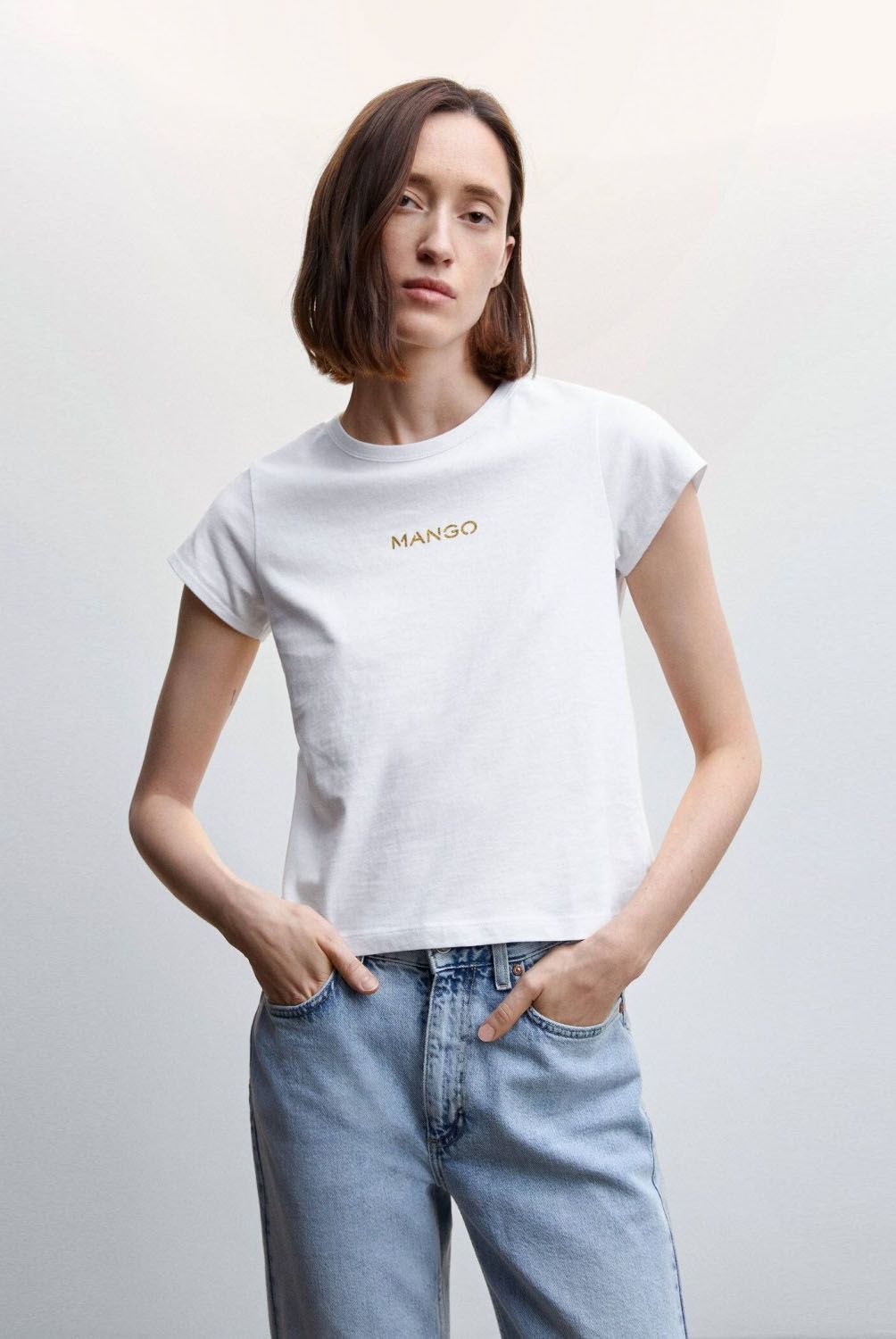 MANGO - Polera Manga Corta Algodón Mujer Mango