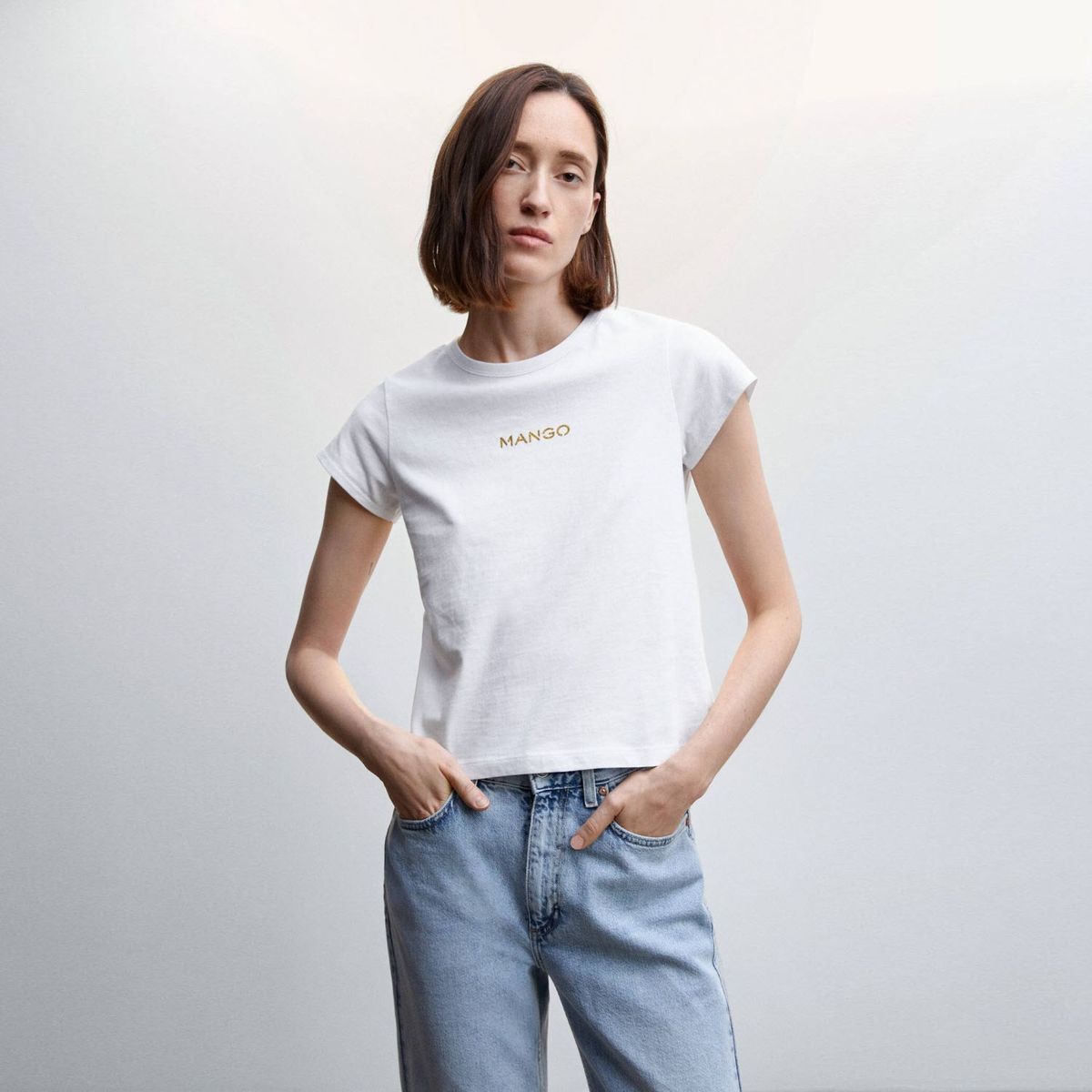 MANGO - Polera Manga Corta Algodón Mujer Mango