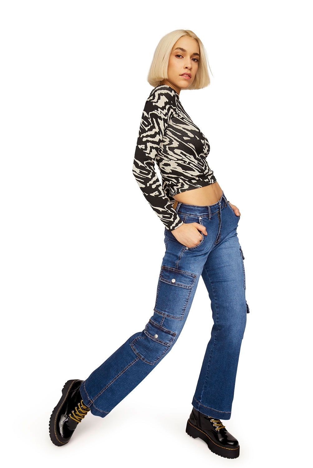 AMERICANINO - Americanino Jeans Cargo Tiro Medio Mujer