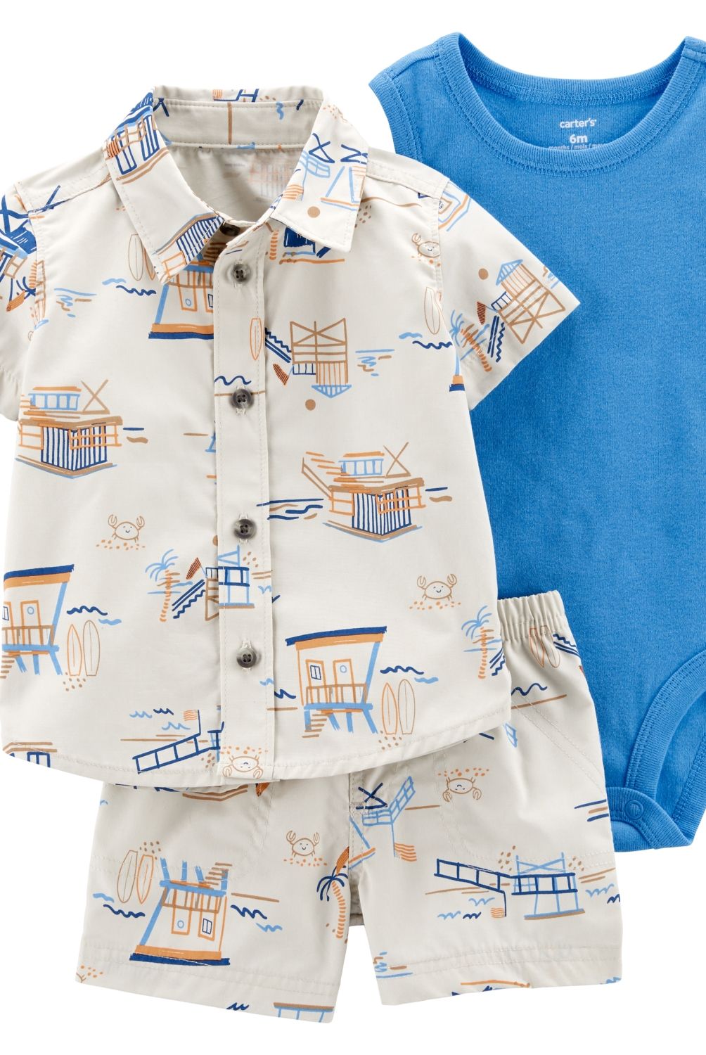 CARTER'S - Conjunto 3 Piezas Camisa, Body Y Short Bebe Niño Carter's