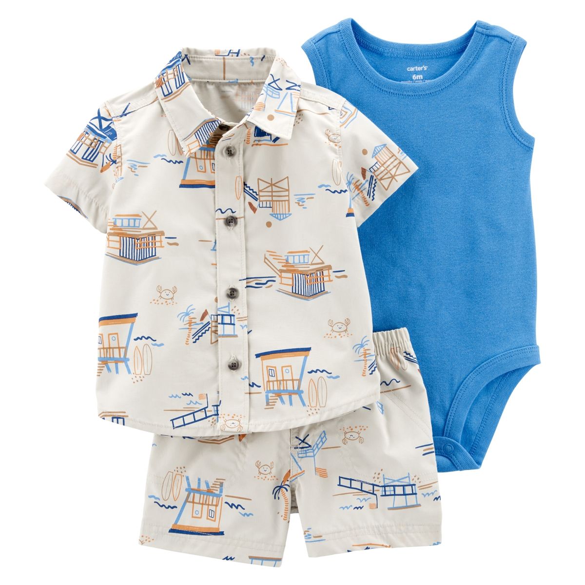 CARTER'S - Conjunto 3 Piezas Camisa, Body Y Short Bebe Niño Carter's