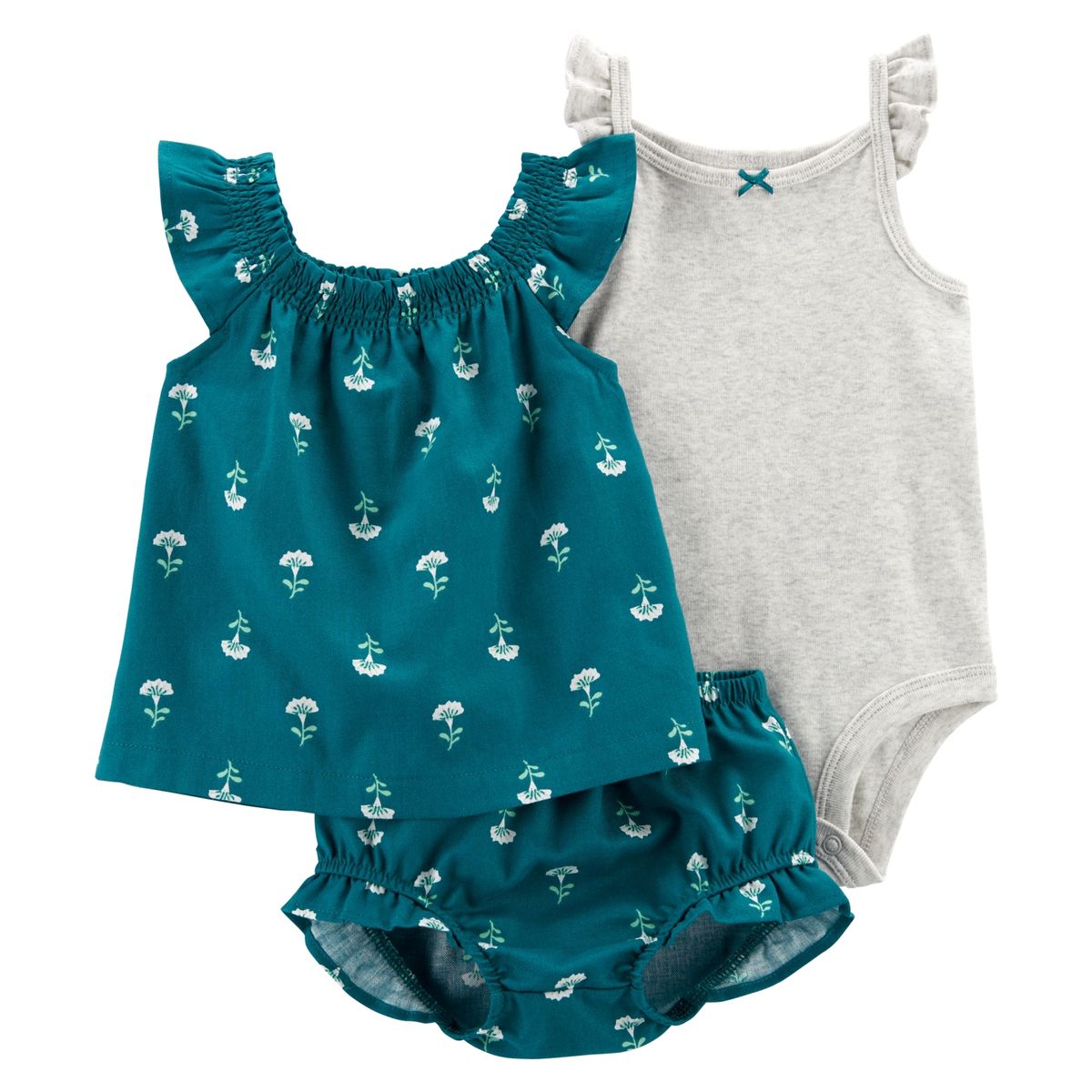 CARTER'S - Conjunto 3 piezas Blusa, Body y Short Bombacho Bebé Niña Carter's