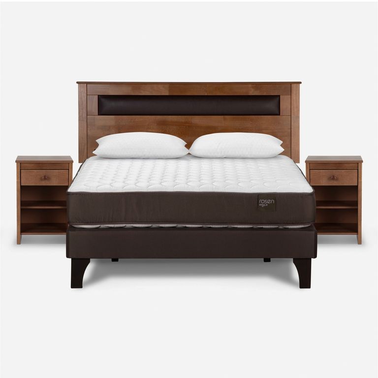 Cama Europea New Ergo T 2 Plaza x 2.00 mt Base+ Respaldo + 2 veladores + Almohadas