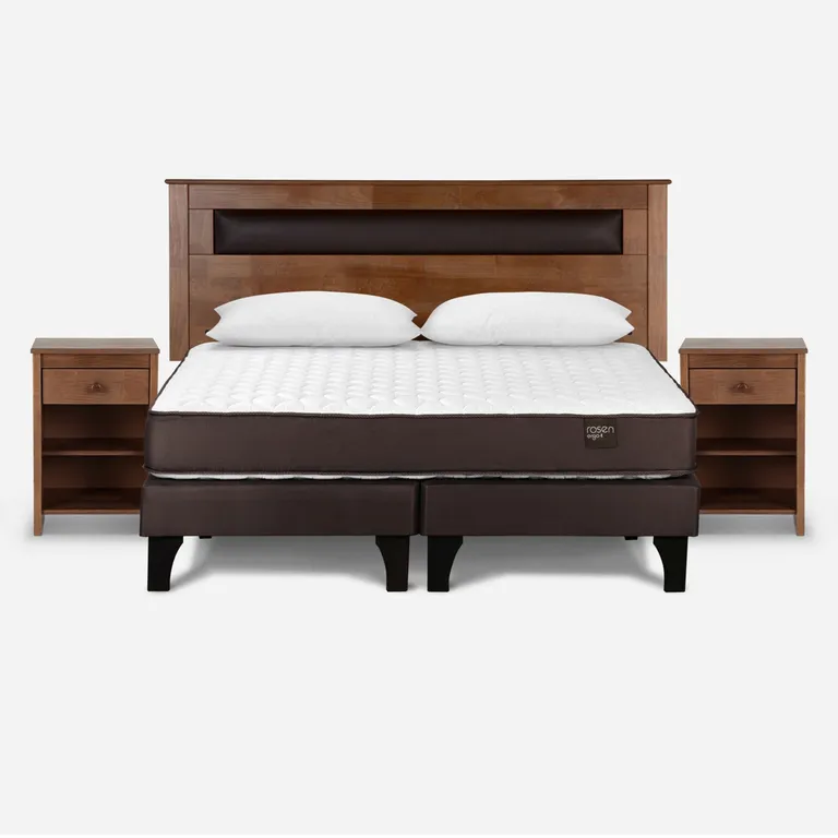 Cama Europea New Ergo T 2 Plazas x 2.00 mt Base Dividida + Respaldo + 2 Veladores