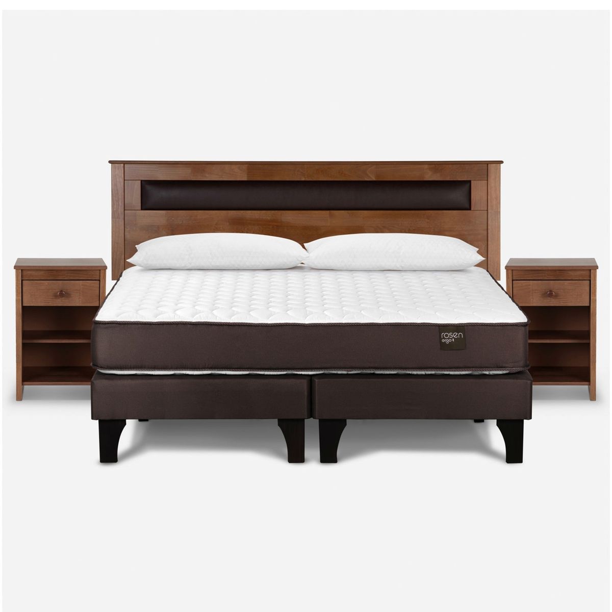 ROSEN - Cama Europea King Reaspaldo+ 2 Veladores Ferrara+ Almohadas Sl Rosen