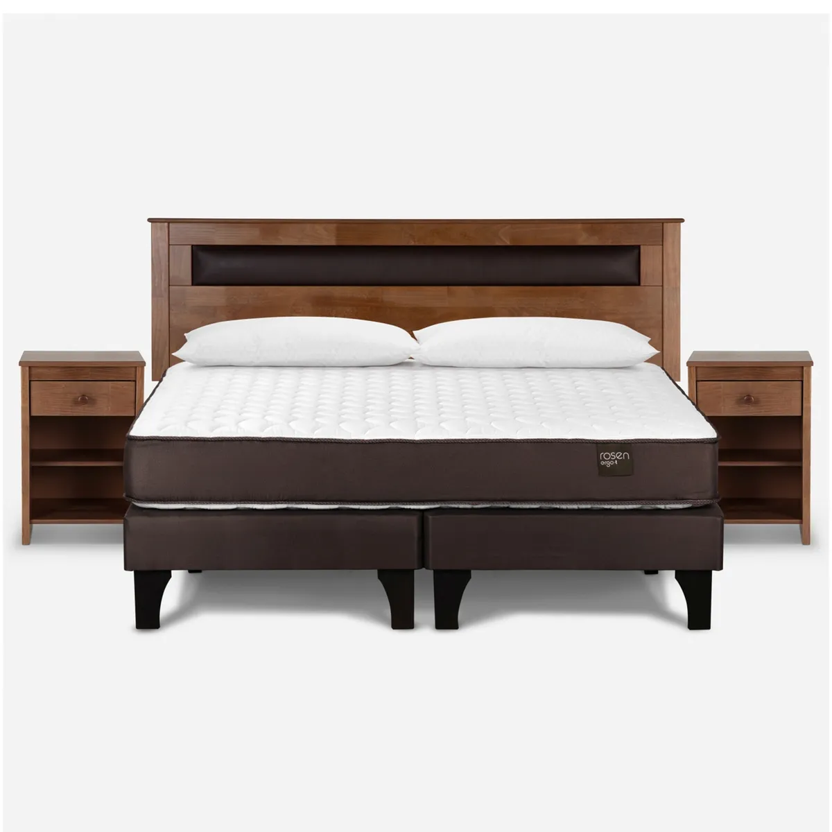 ROSEN - Cama Europea King Reaspaldo+ 2 Veladores Ferrara+ Almohadas Sl Rosen