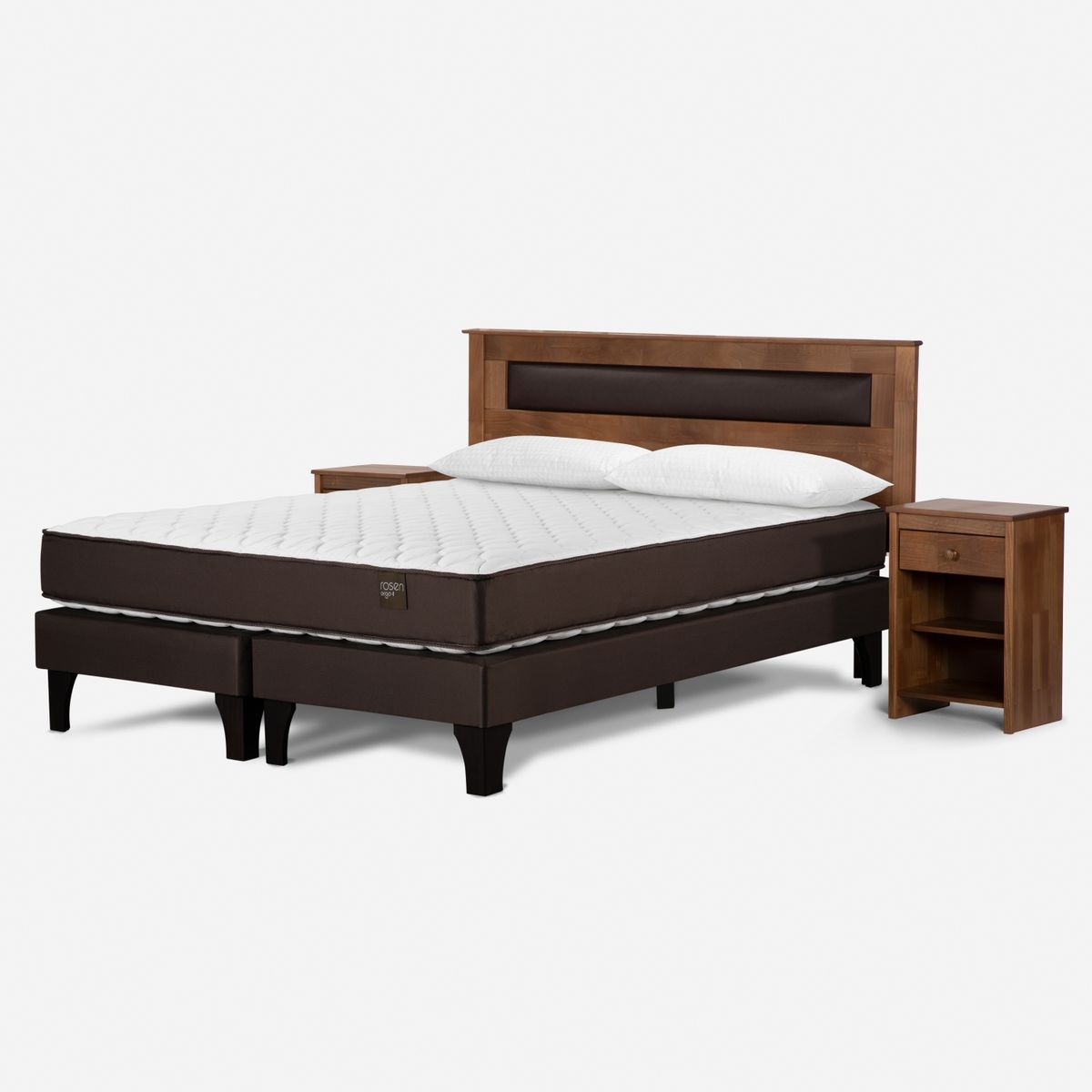 ROSEN - Cama Europea King Reaspaldo+ 2 Veladores Ferrara+ Almohadas Sl Rosen