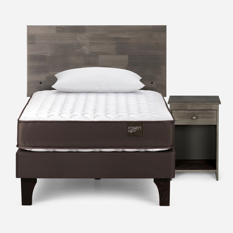 Cama Europea New Ergo T 1.5 Plazas x 2.00 mt + Respaldo + Velador + 1 Almohada