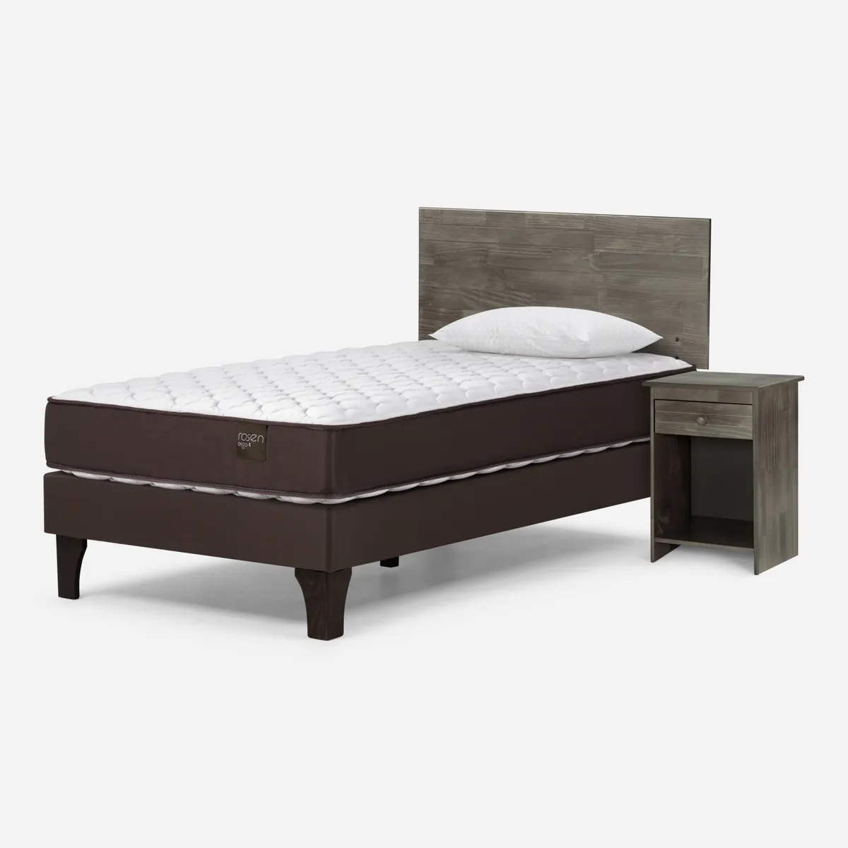 ROSEN - Cama Europea New Ergo T 1.5 Plazas x 2.00 mt  + Respaldo + Velador + 1 Almohada Rosen