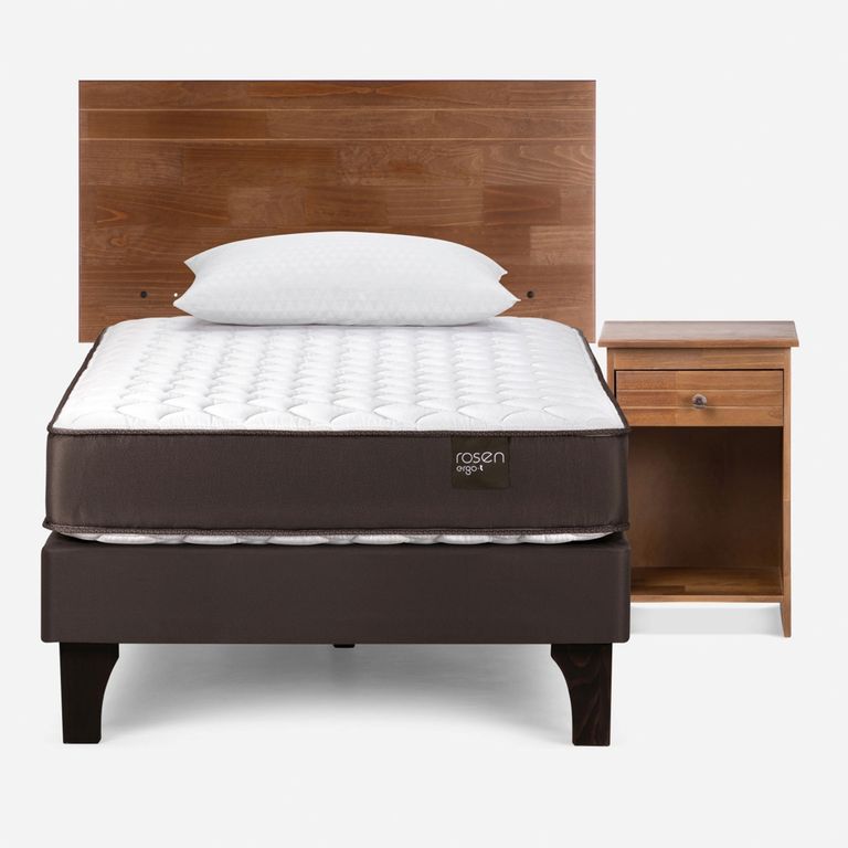 ROSEN Cama Europea New Ergo T 1.5 Plazas x 2.00 mt + Respaldo + Velador + 1 Almohada
