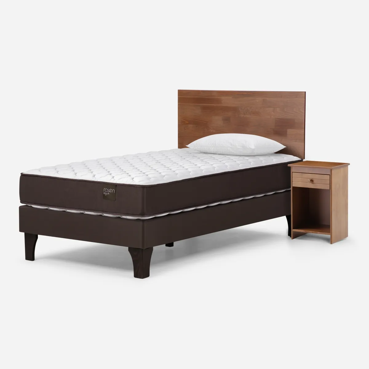 ROSEN - Cama Europea New Ergo T 1.5 Plazas x 2.00 mt  + Respaldo + Velador + 1 Almohada Rosen