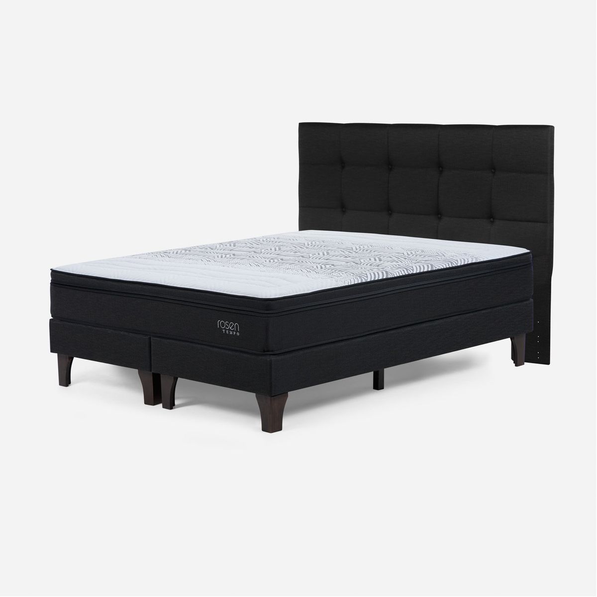 ROSEN - Cama Europea Tempo 2 Plazas X 2.00 cm Base Dividida + Respaldo + Comoda Rosen