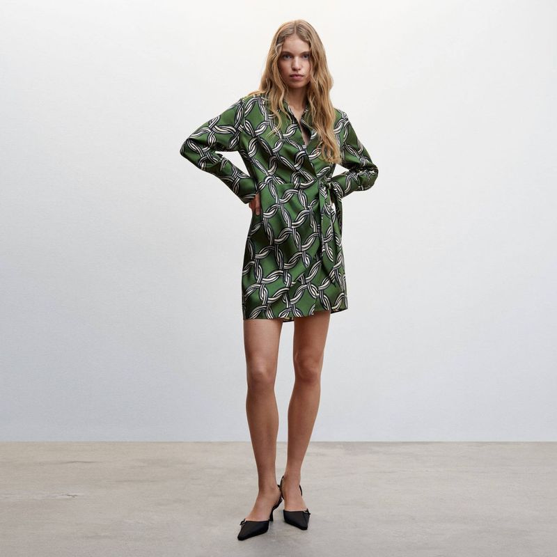 MANGO - Vestido Estampado Geométrico Mujer Mango