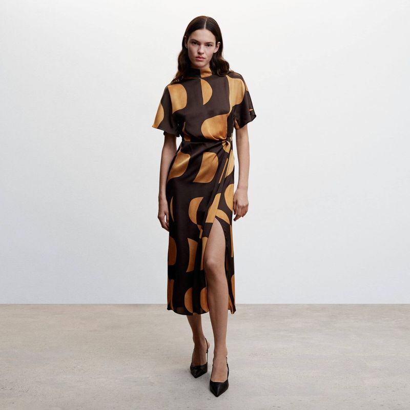 MANGO - Vestido Satinado Estampado Mujer Mango