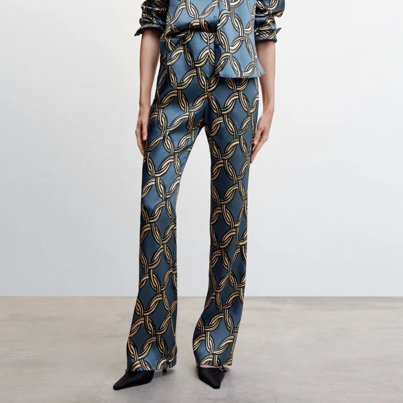 MANGO - Pantalón Tiro Poliéster Mujer Mango