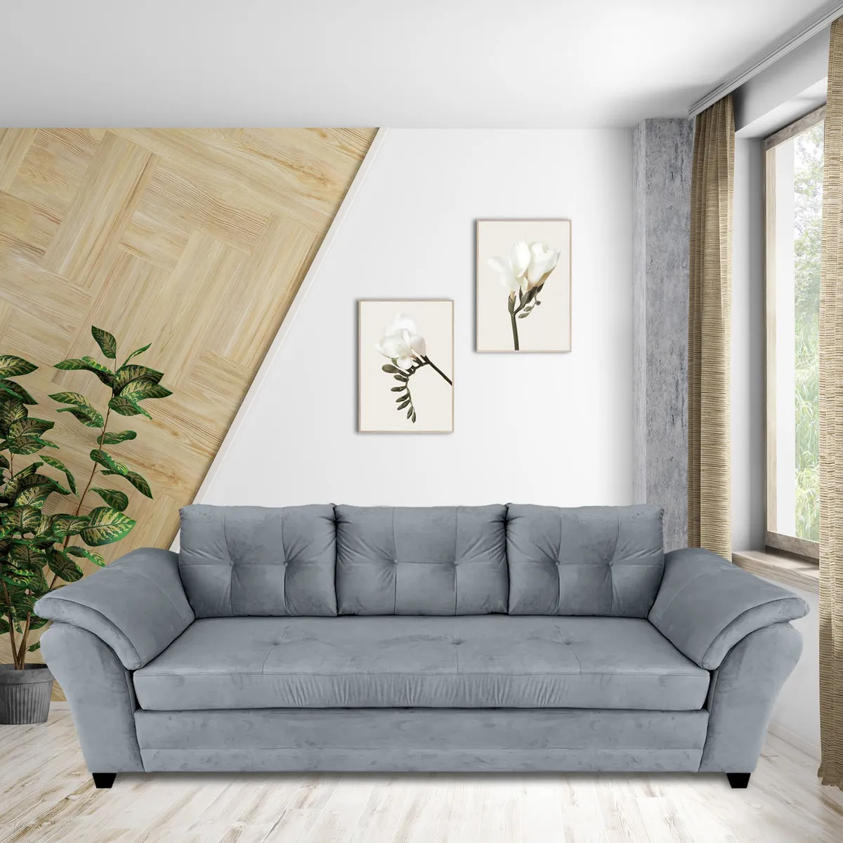 LIVING FACTORY - Sofá Samy 3 Cuerpos Felpa Living Factory