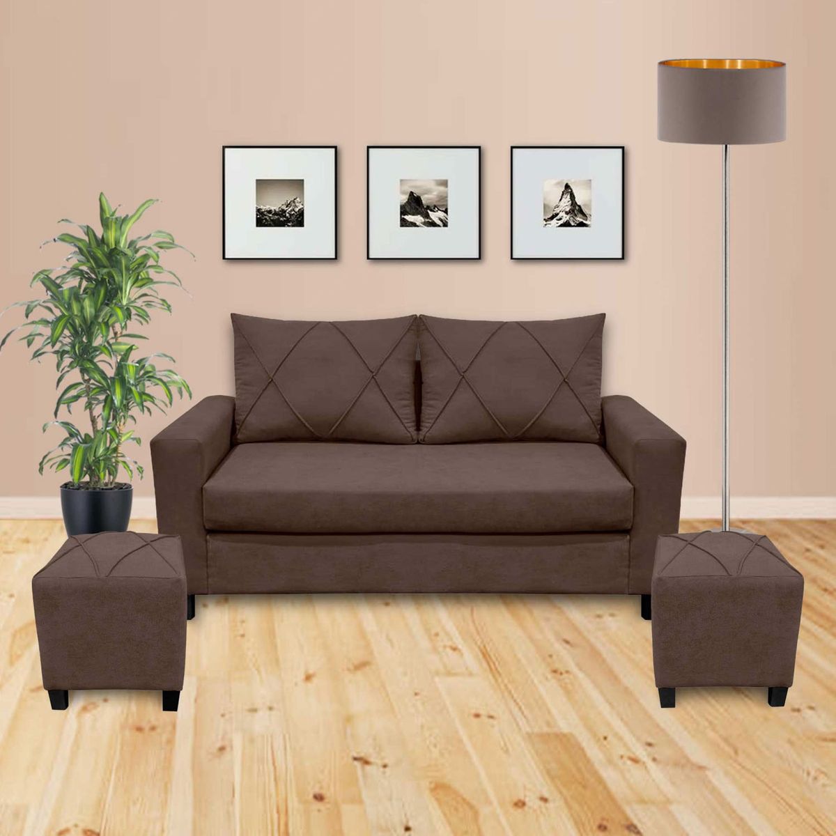 LIVING FACTORY - Sofá Imperio 2 Cuerpos/Pouf Felpa Living Factory