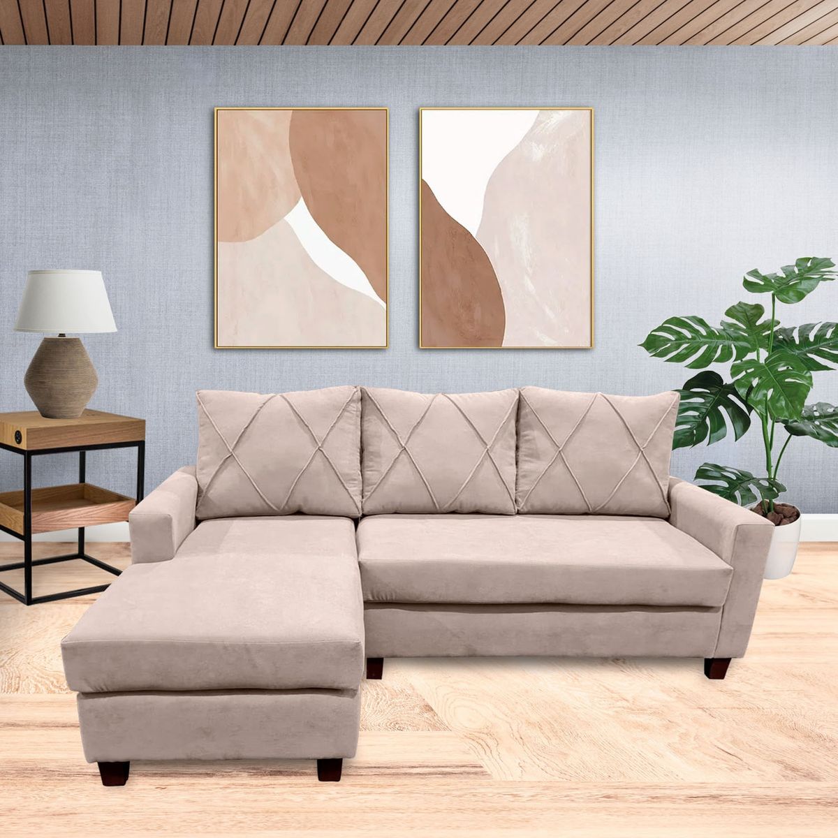 LIVING FACTORY - Sofá Seccional Imperio 3 Cuerpos Felpa Izquierdo Living Factory