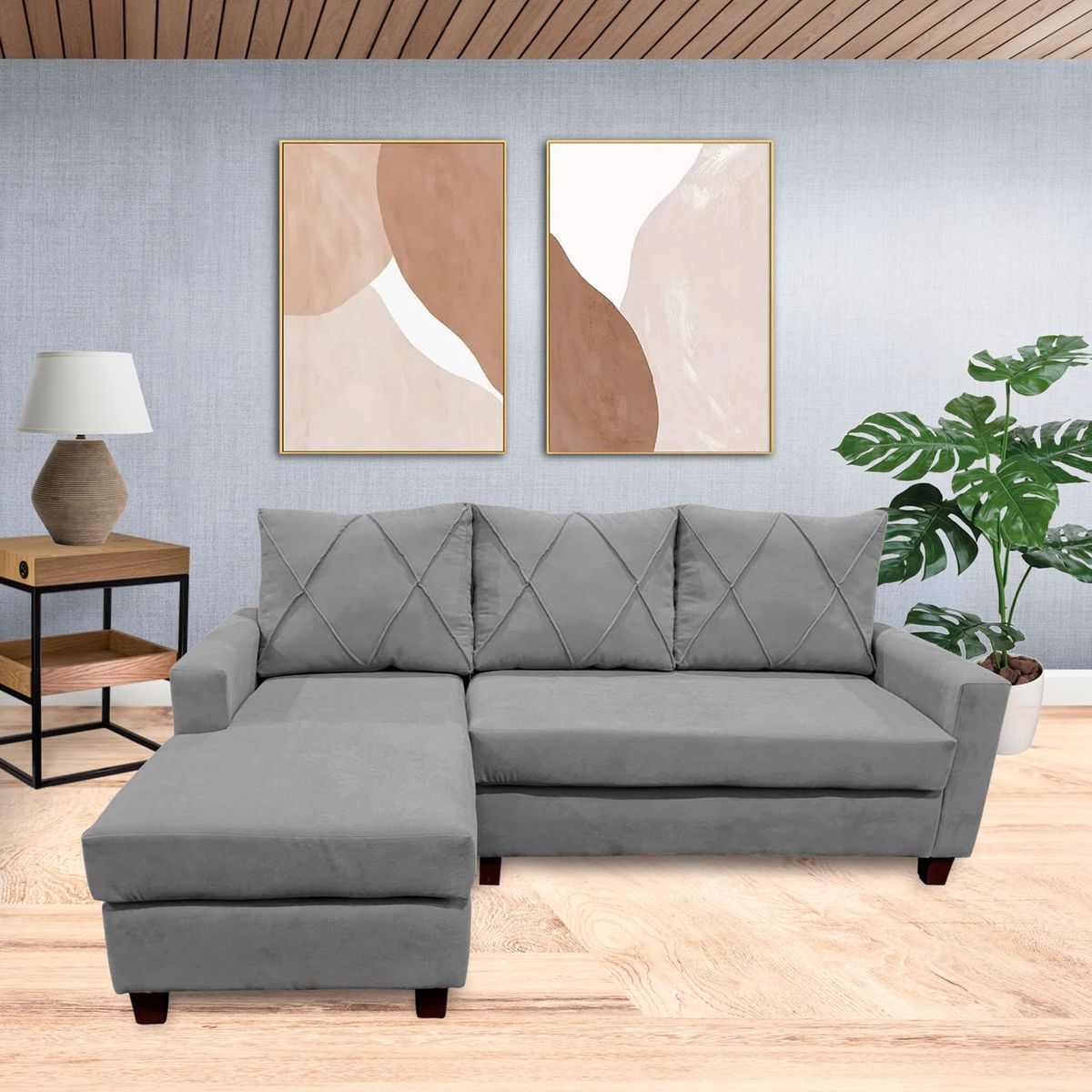 LIVING FACTORY - Sofá Seccional Imperio 3 Cuerpos Felpa Izquierdo Living Factory