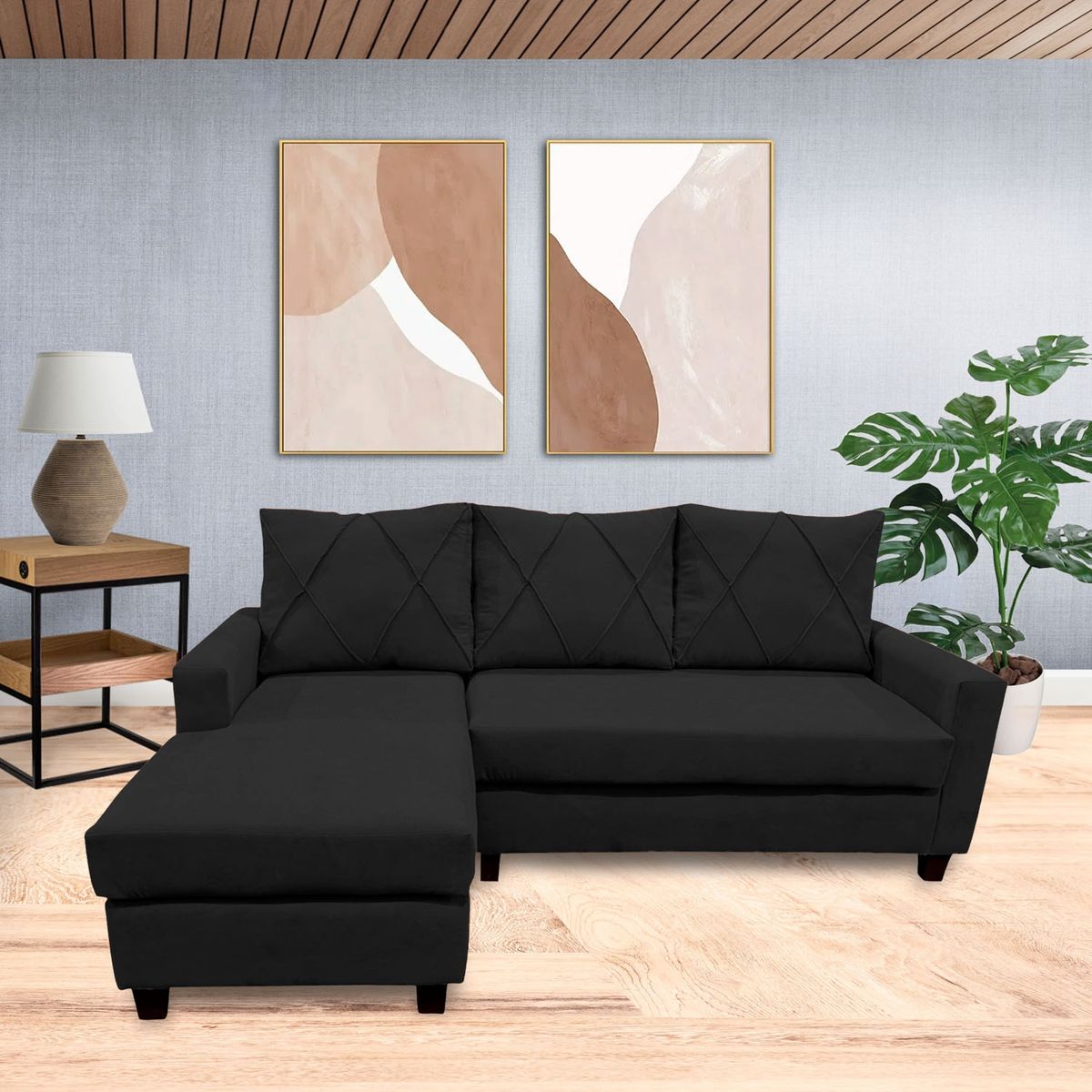 LIVING FACTORY - Sofá Seccional Imperio 3 Cuerpos Felpa Izquierdo Living Factory