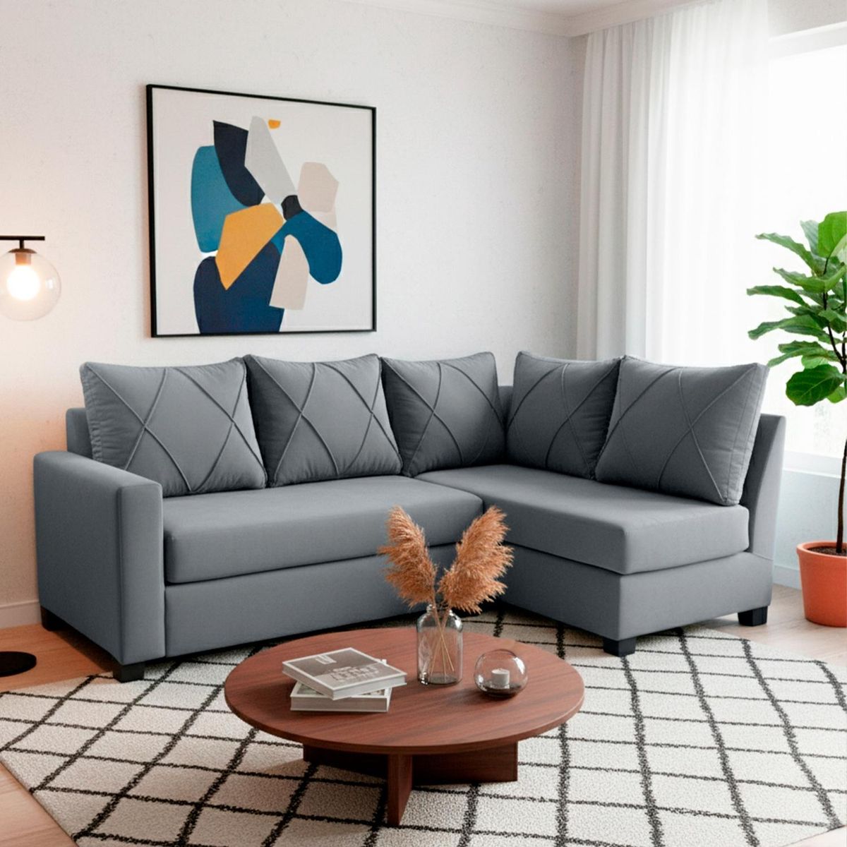 LIVING FACTORY - Sofá Seccional Imperio 5 Cuerpos Felpa Derecho Living Factory