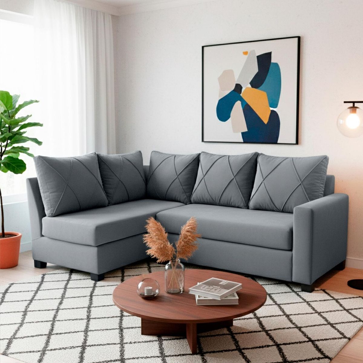 LIVING FACTORY - Sofá Seccional Imperio 5 Cuerpos Felpa Izquierdo Living Factory