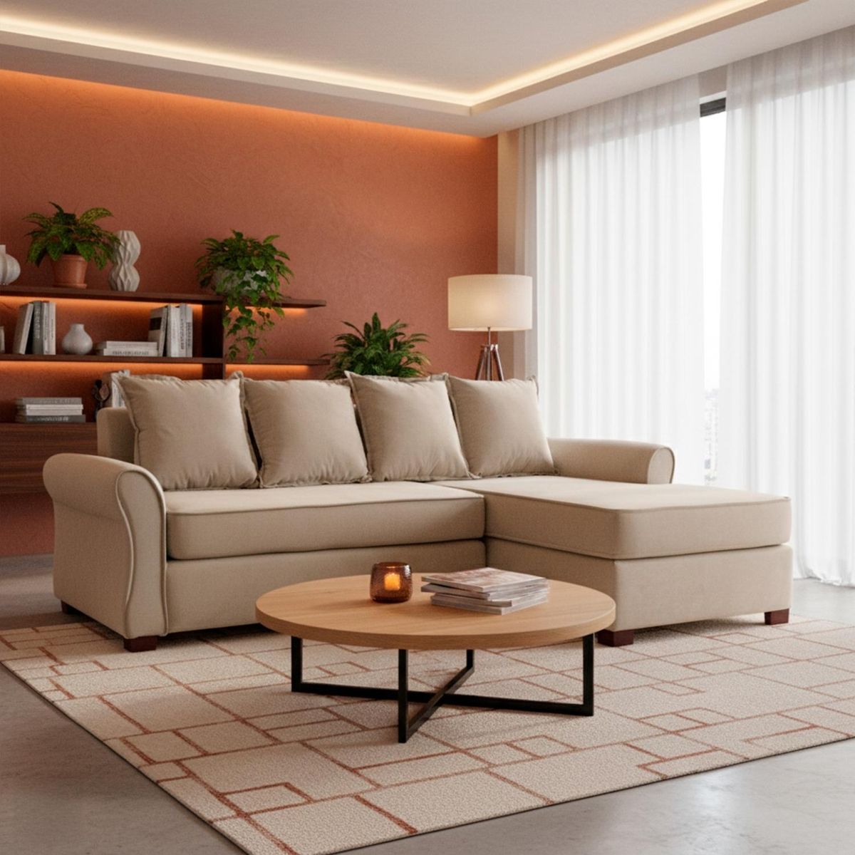 LIVING FACTORY - Sofá Seccional Barcelo 4 Cuerpos Felpa Derecho Living Factory