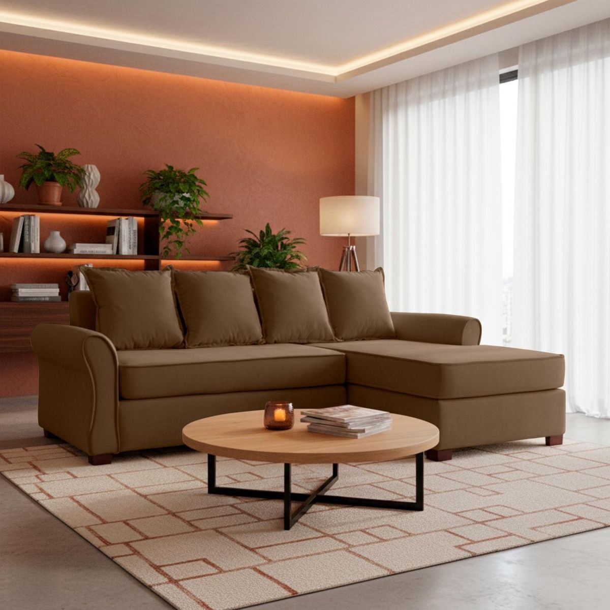 LIVING FACTORY - Sofá Seccional Barcelo 4 Cuerpos Felpa Derecho Living Factory