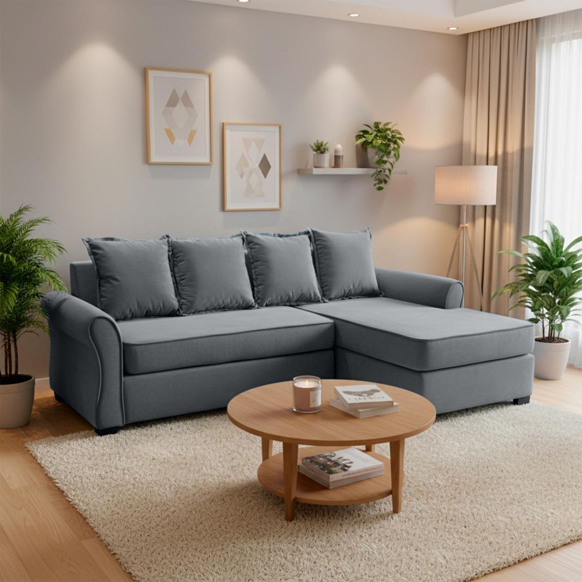 LIVING FACTORY - Sofá Seccional Barcelo 4 Cuerpos Felpa Derecho Living Factory