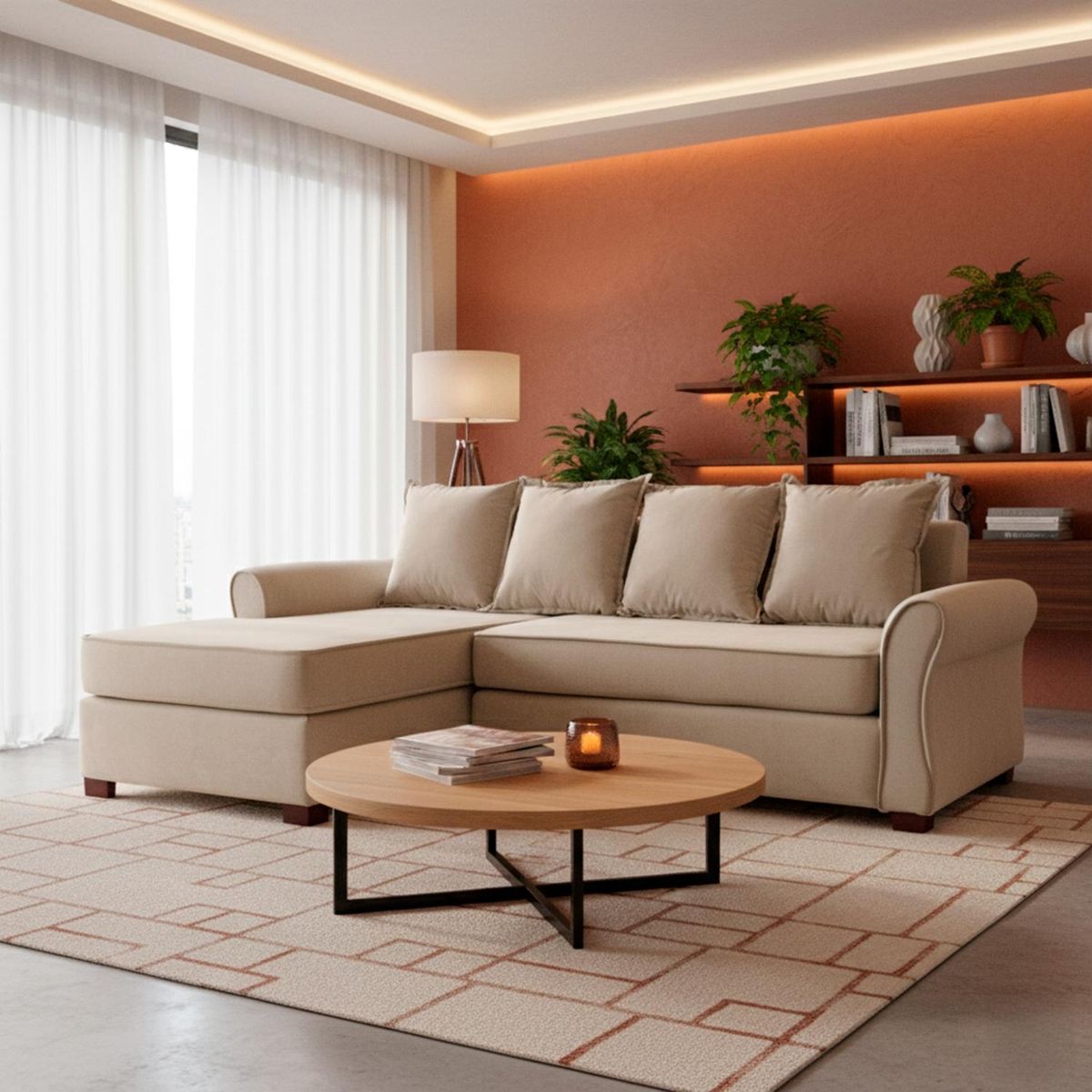 LIVING FACTORY - Sofá Seccional Barcelo 4 Cuerpos Felpa Izquierdo Living Factory