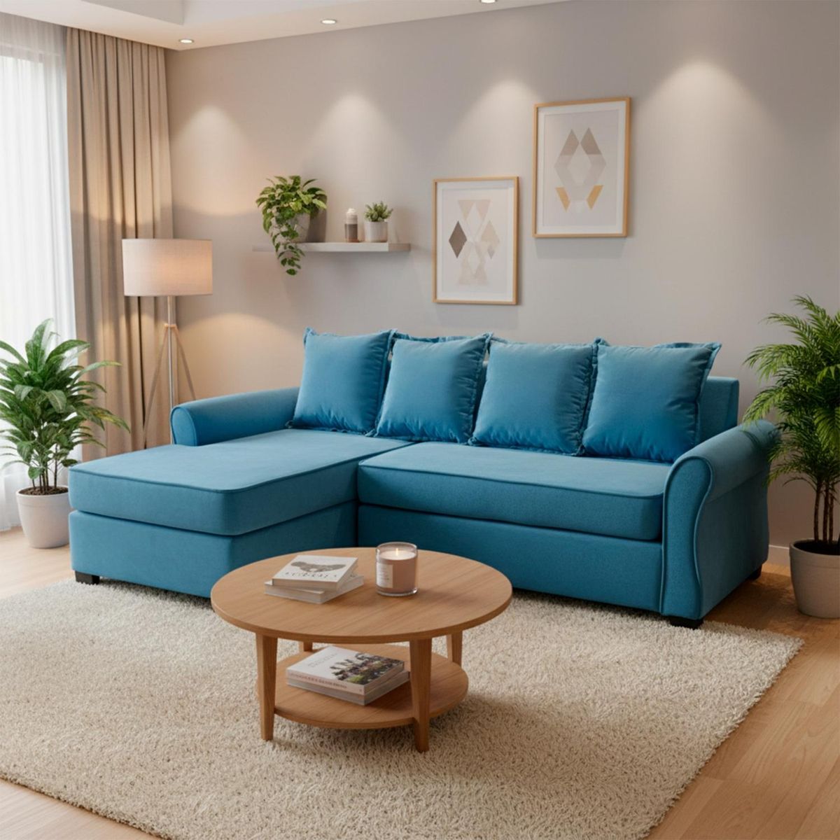 LIVING FACTORY - Sofá Seccional Barcelo 4 Cuerpos Felpa Izquierdo Living Factory