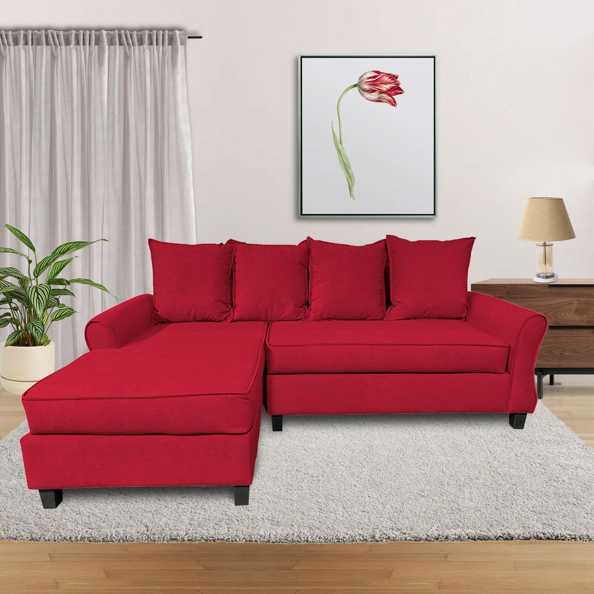 LIVING FACTORY - Sofá Seccional Barcelo 4 Cuerpos Felpa Izquierdo Living Factory