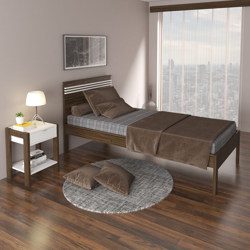 TECNOMOBILI - Cama 1 Plaza+1 Velador Nogal/Blanco Tecnomobili