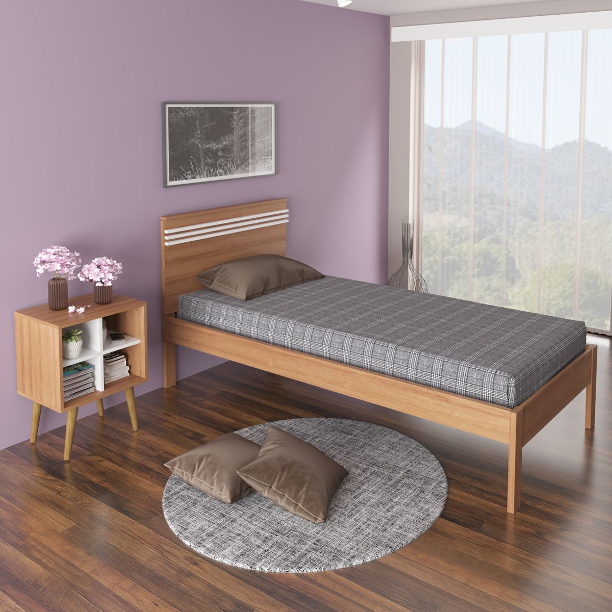 TECNOMOBILI - Cama 1 Plaza+ 1 Velador Almendro Blanco Tecnomobili