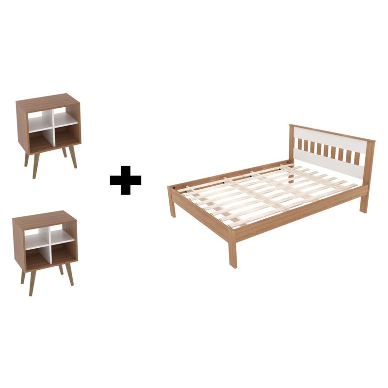 TECNOMOBILI - Cama 2 Plazas + 2 Veladores Almendro Tecnomobili