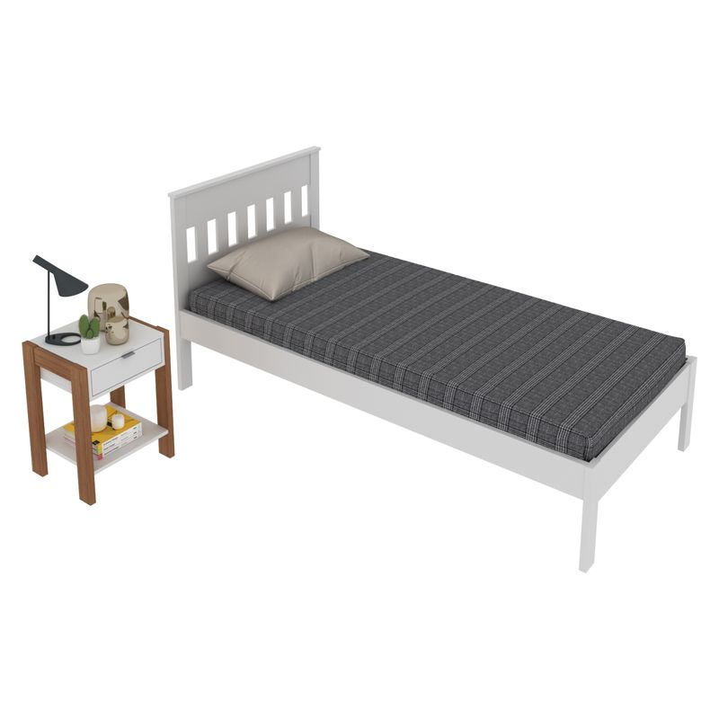 TECNOMOBILI - Cama 1 Plaza+ Velador Almendro Blanco Tecnomobili