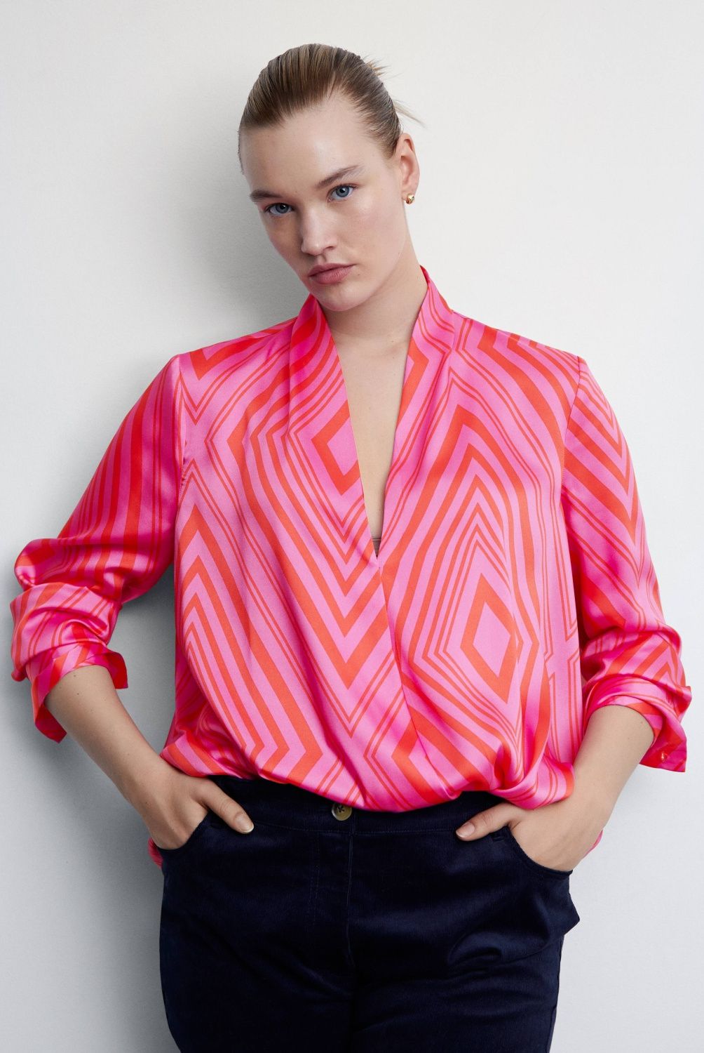 MANGO - Blusa Satinada Estampada Cris Mujer Mango