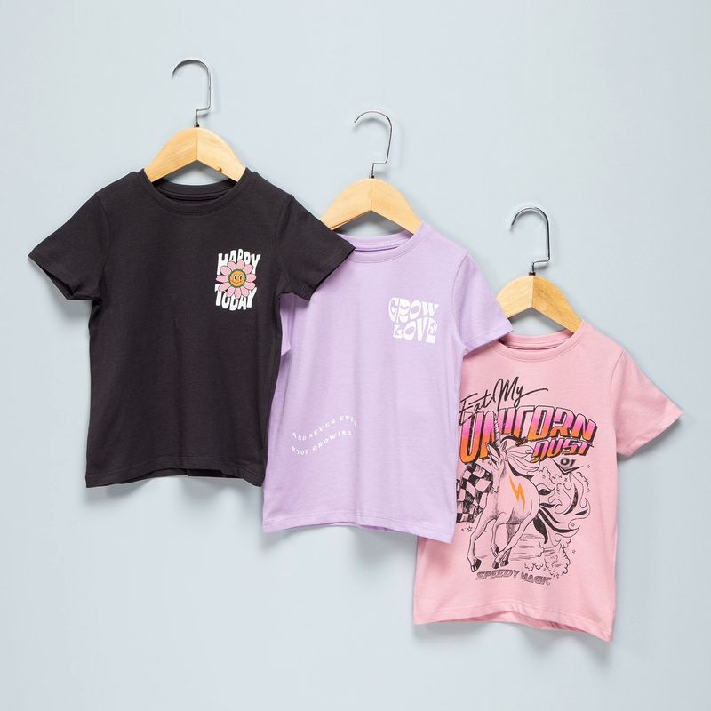 COTTON ON - Tripack Polera Manga Corta Algodón Niña Cotton On